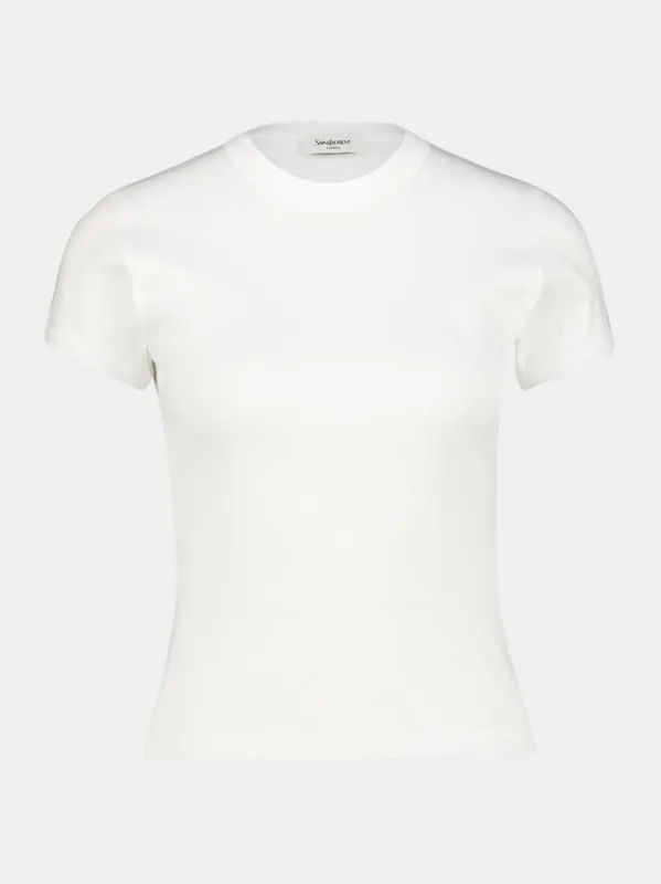 White Cotton Crewneck T-Shirt made by Yves Saint Laurent