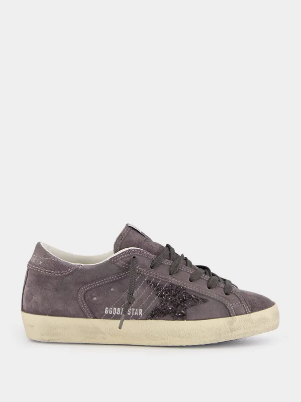 Grey Super-Star Glitter Star Sneakers made by Golden Goose
