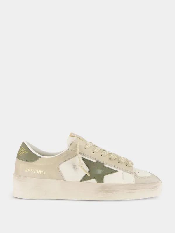 Panna and Military Green Stardan Leather Sneakers made by Golden Goose