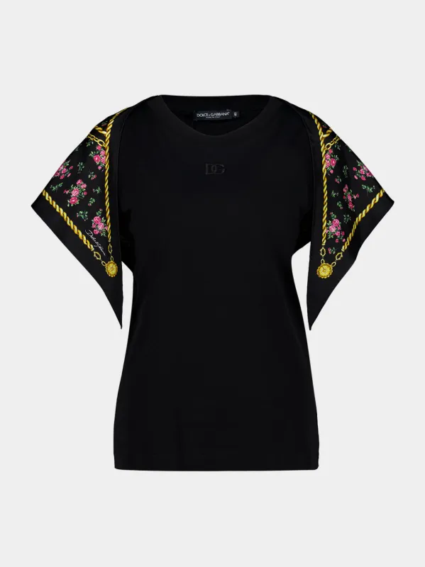 Black Cotton T-Shirt with Scarf Detail made by Dolce & Gabanna