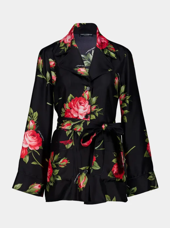 Rose Bouquet-Print Silk Twill Vanity Shirt made by Dolce & Gabanna
