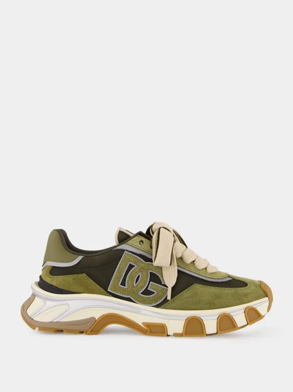 Olive Green Sports Low-Top Leather Sneakers made by Dolce & Gabanna