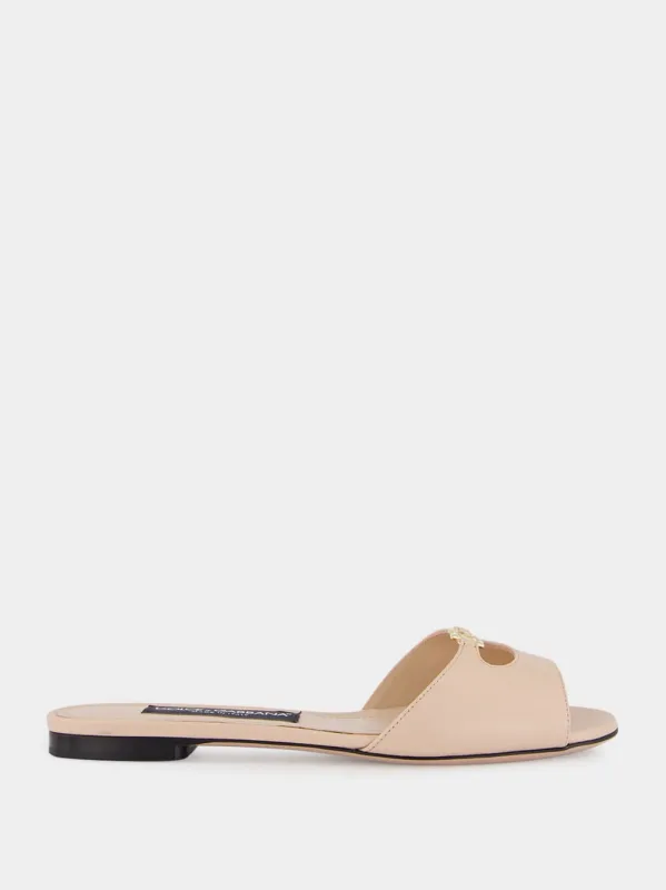 Nude Calf Leather Flat Slides made by Dolce & Gabanna