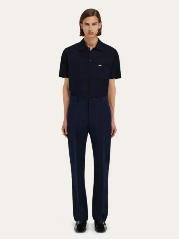 Navy Blue Cotton Canvas Pants made by Salvatore Ferragamo