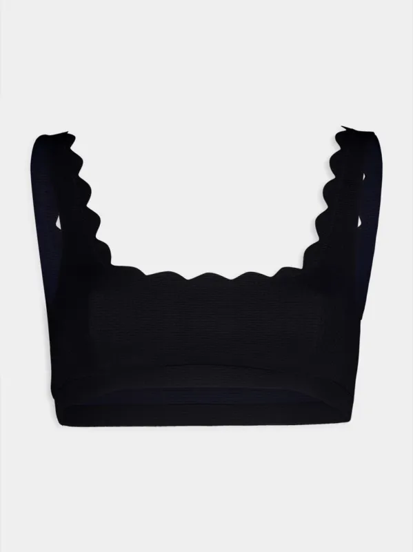 Black and Indigo Scalloped Bikini Top made by Marysia Swim