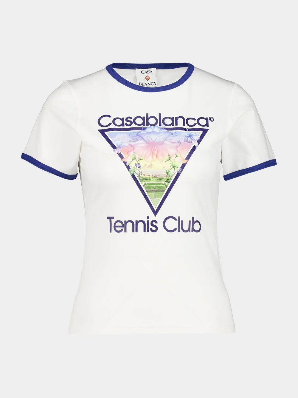 White and Blue Tennis Club Cotton Ringer T-Shirt sold by Fashion Clinic