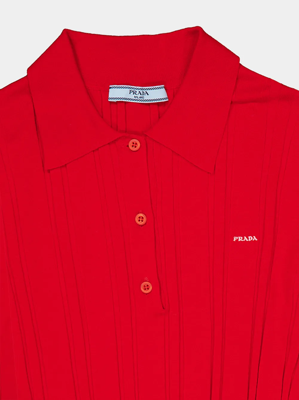 Red Ribbed Cotton Knit Long-Sleeve Polo sold by Fashion Clinic product image thumbnail 3