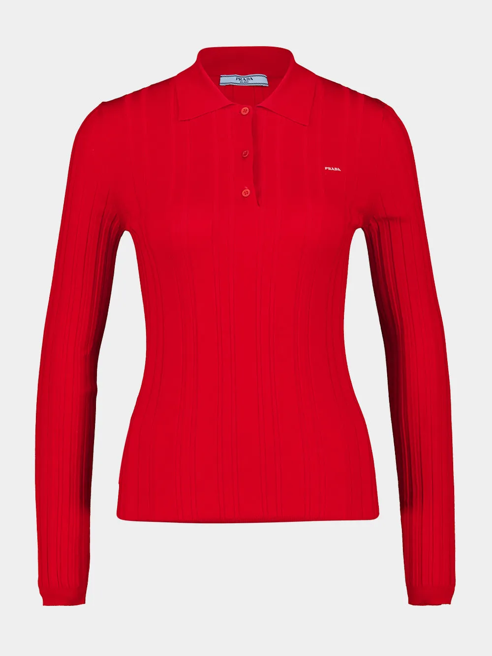Red Ribbed Cotton Knit Long-Sleeve Polo sold by Fashion Clinic