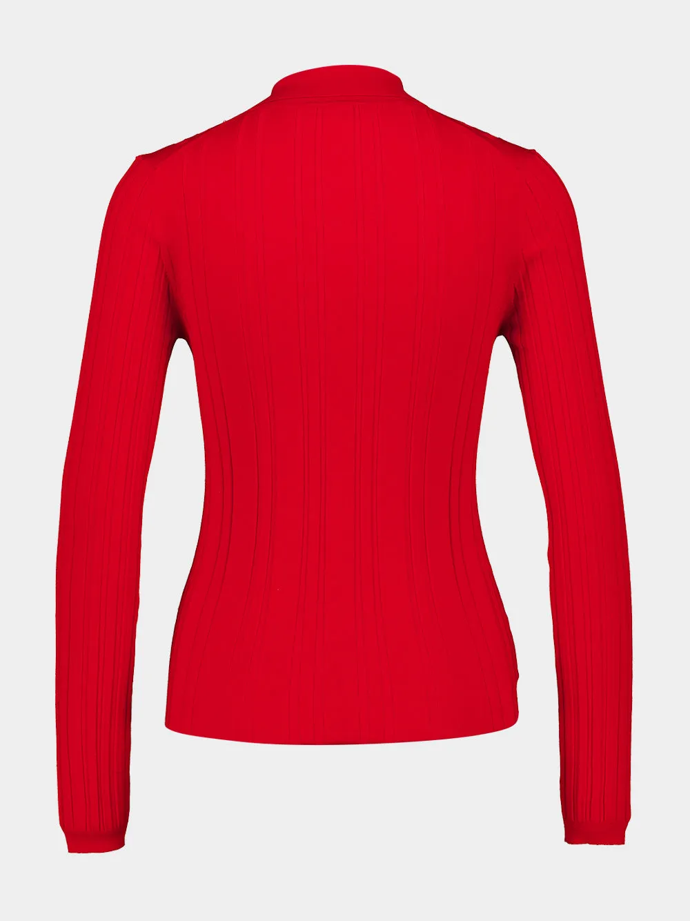 Red Ribbed Cotton Knit Long-Sleeve Polo sold by Fashion Clinic product image thumbnail 2