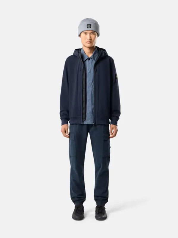 Navy Blue Soft Shell Hooded Jacket made by Stone Island