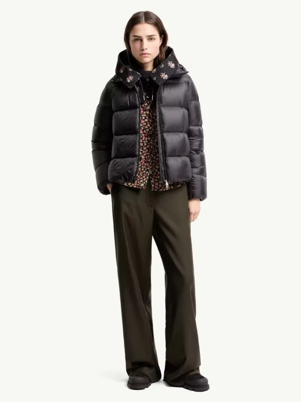 Black Feligule Hooded Short Down Jacket made by Moncler