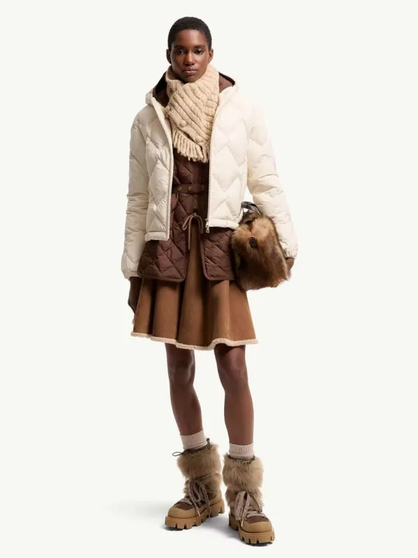 Ivory Arvouinne Hooded Triangle-Quilted Short Down Jacket made by Moncler