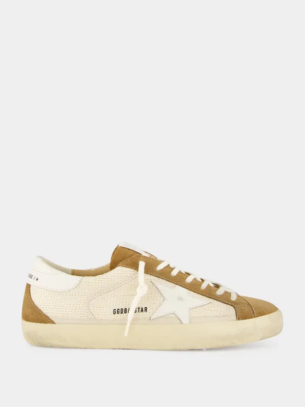 Cream and Brown Super-Star Crochet Sneakers made by Golden Goose