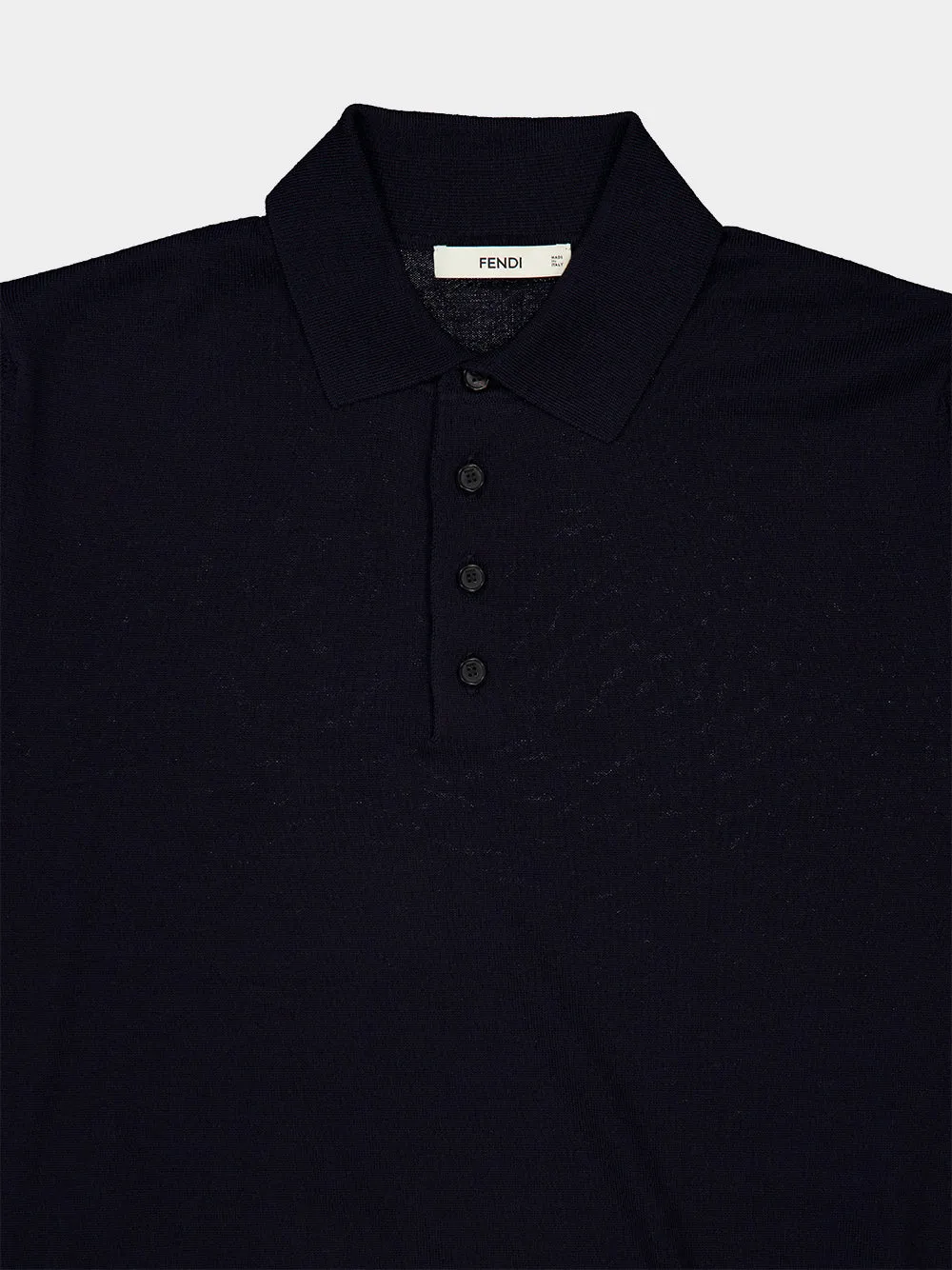 Navy Blue Wool Short-Sleeve Polo Shirt sold by Fashion Clinic product image thumbnail 3