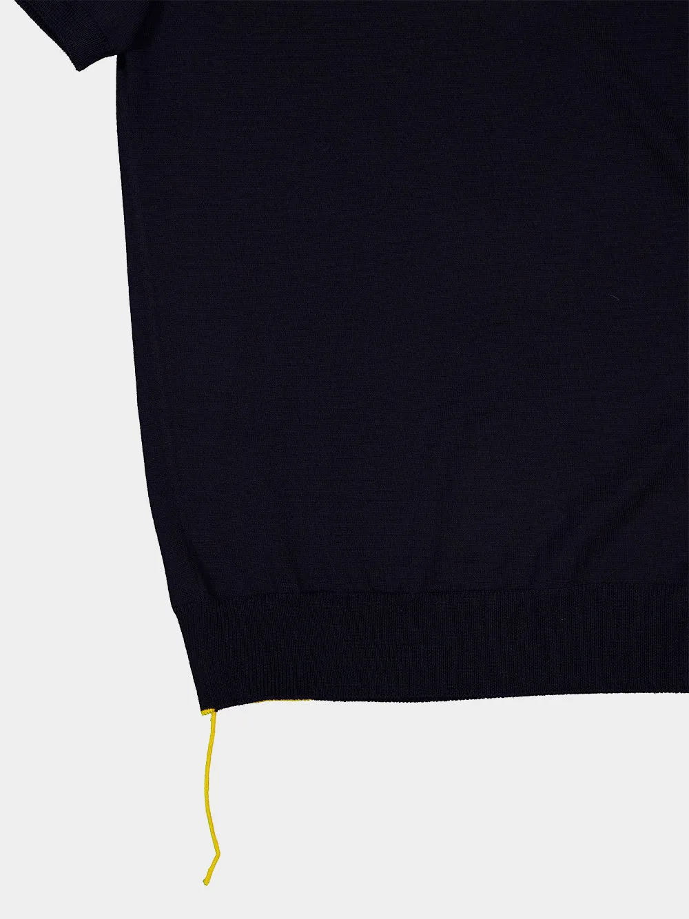 Navy Blue Wool Short-Sleeve Polo Shirt sold by Fashion Clinic product image thumbnail 4