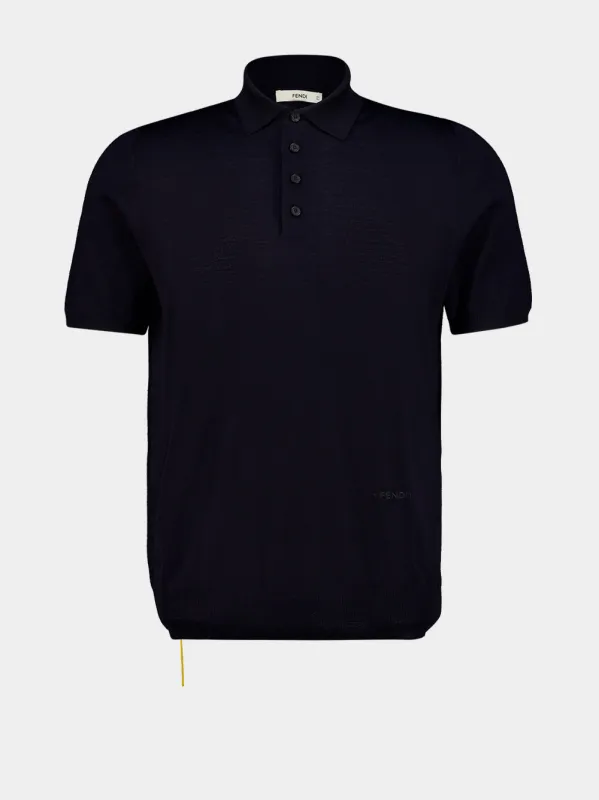 Navy Blue Wool Short-Sleeve Polo Shirt made by Fendi