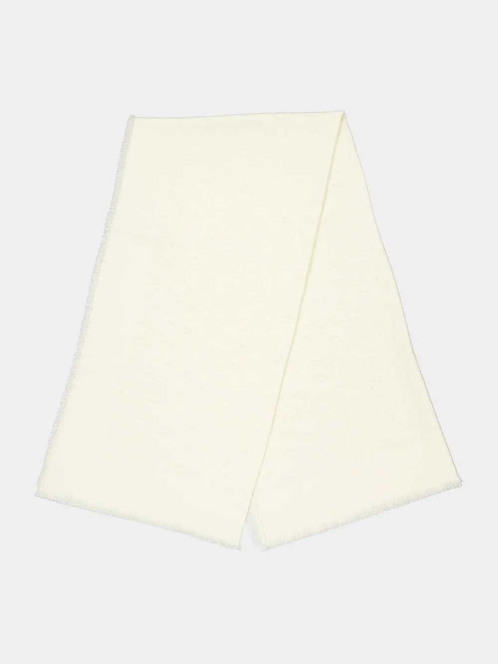 White FF Wool Silk Cashmere Shawl sold by Fashion Clinic