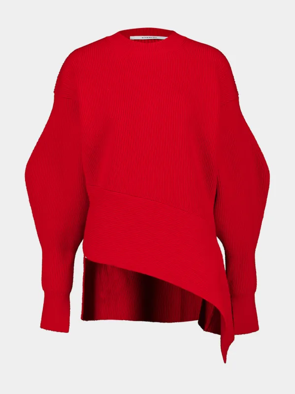Red Asymmetric Wool and Cashmere Crewneck Sweater made by Givenchy