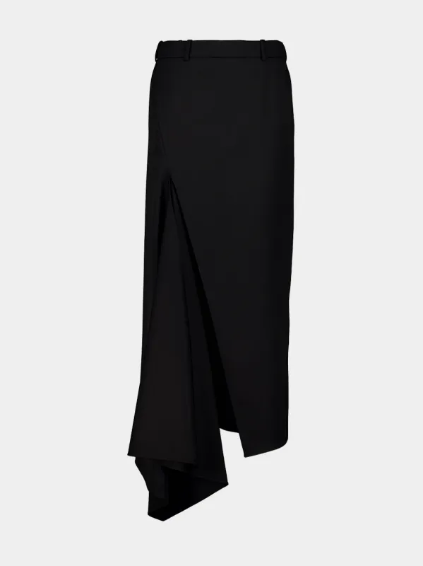 Black Asymmetric Wool Midi Skirt made by Givenchy