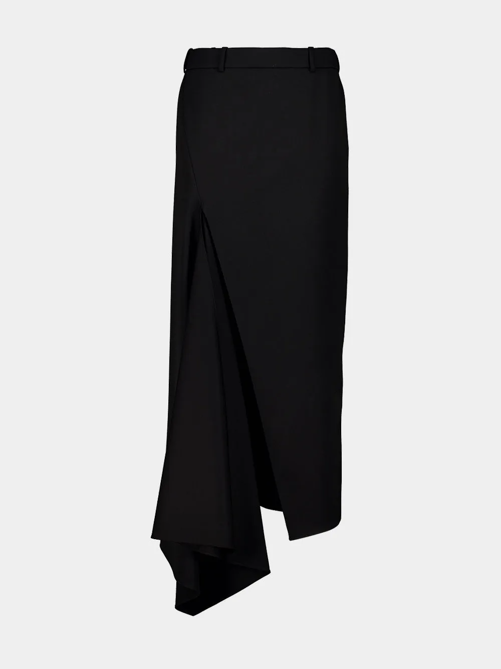Black Asymmetric Wool Midi Skirt sold by Fashion Clinic