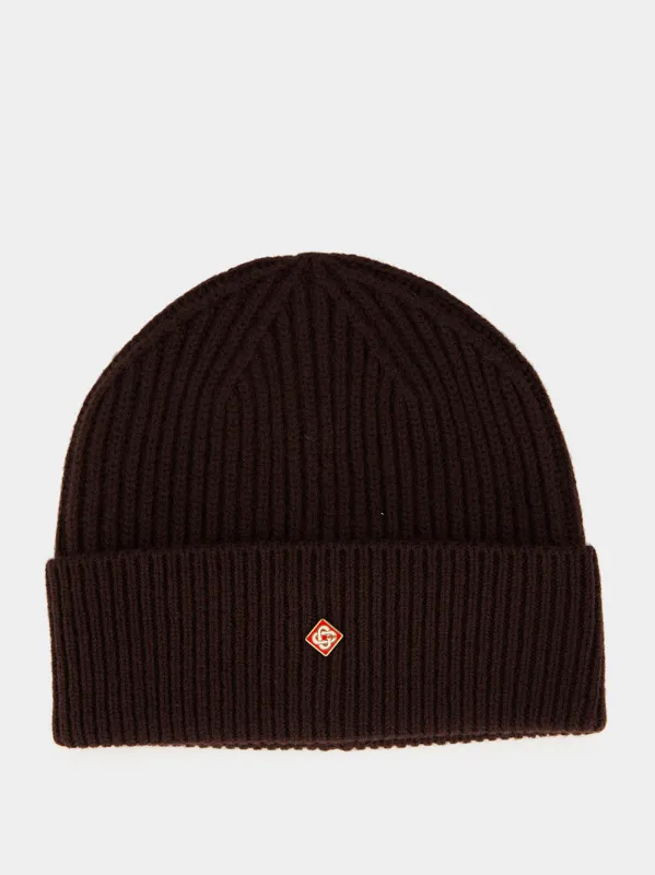 Brown Wool Rib Knit Beanie made by Casablanca