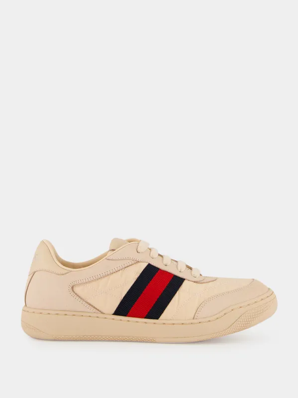 Beige Web Stripe Low-Top Fabric Sneakers made by Gucci