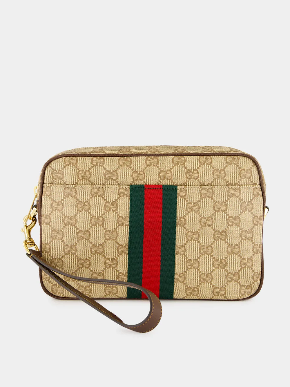 Sand and Brown GG Canvas Web Crossbody Bag sold by Fashion Clinic