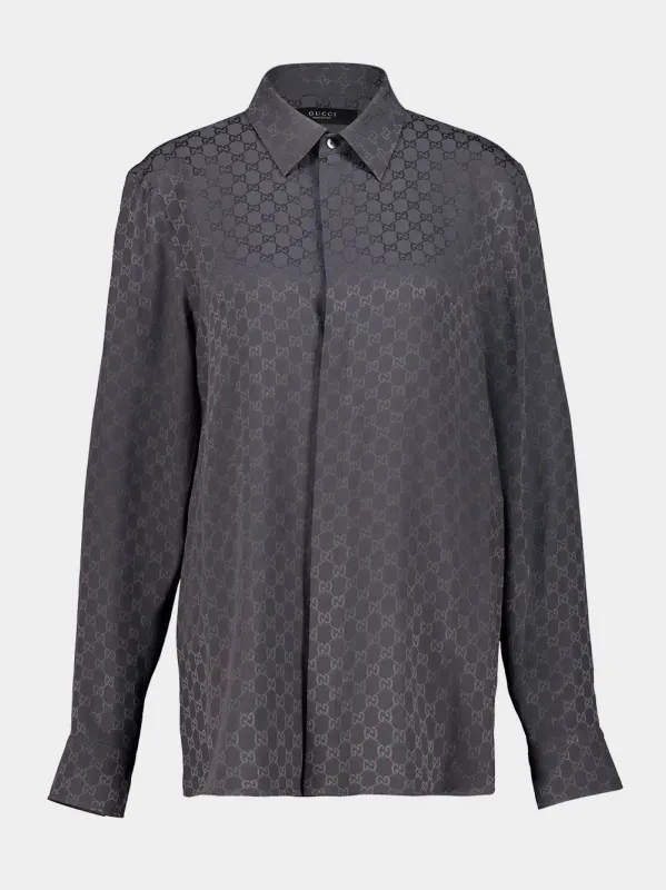Grey GG Silk Long-Sleeve Shirt made by Gucci