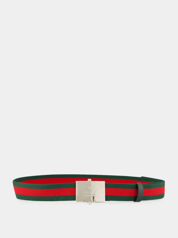 Green and Red Web Canvas Belt made by Gucci