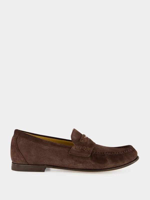 Dark Brown Suede Scrunch Loafers made by Fendi
