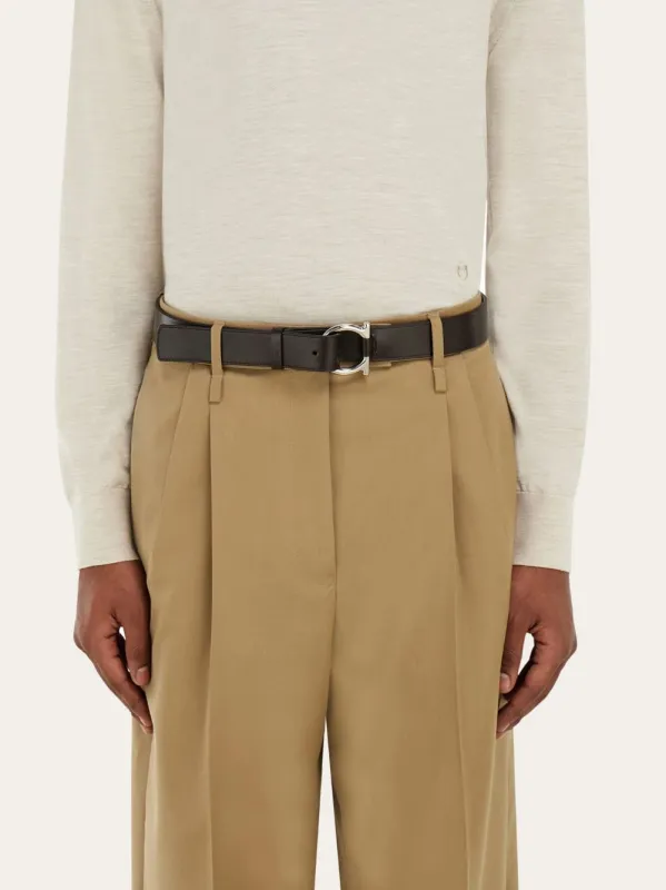 Dark Brown Calfskin Gancini Leather Belt made by Salvatore Ferragamo