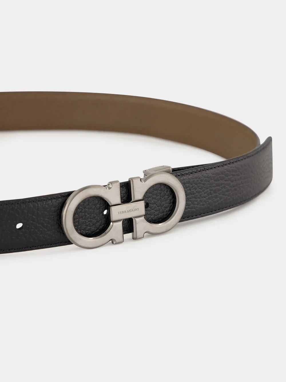 Black and Clay Reversible Leather Gancini Belt sold by Fashion Clinic product image thumbnail 3