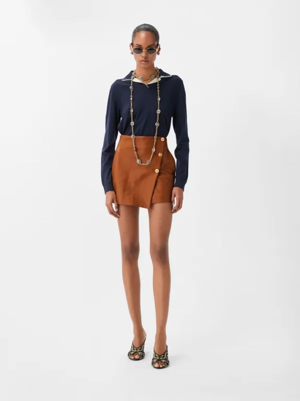 Brown Nappa Plongé Leather Mini Skirt made by Versace