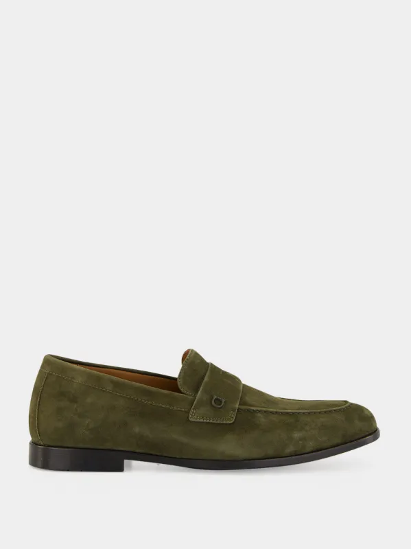 Loden Green Suede Penny Loafers made by Salvatore Ferragamo