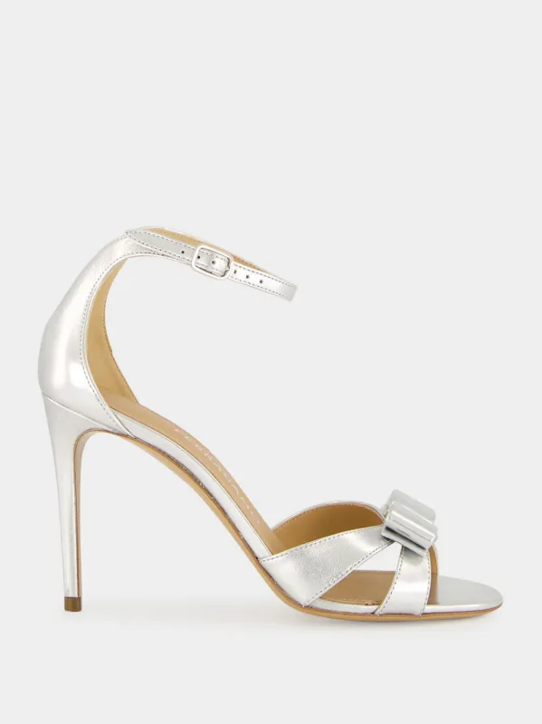 Silver Nappa Leather Vara Bow Sandals made by Salvatore Ferragamo