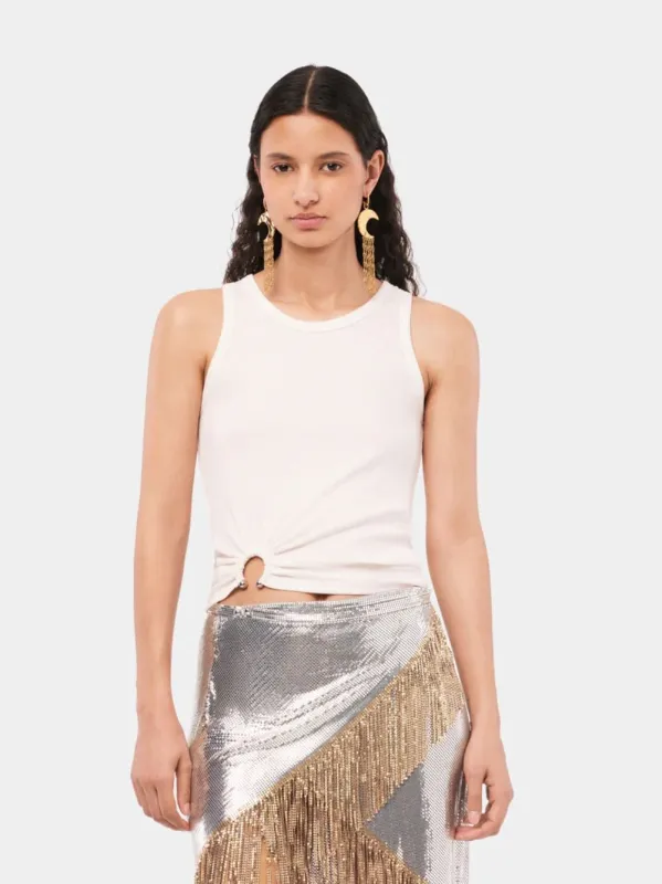 White Tank Top with Waist Piercing Detail made by Rabanne