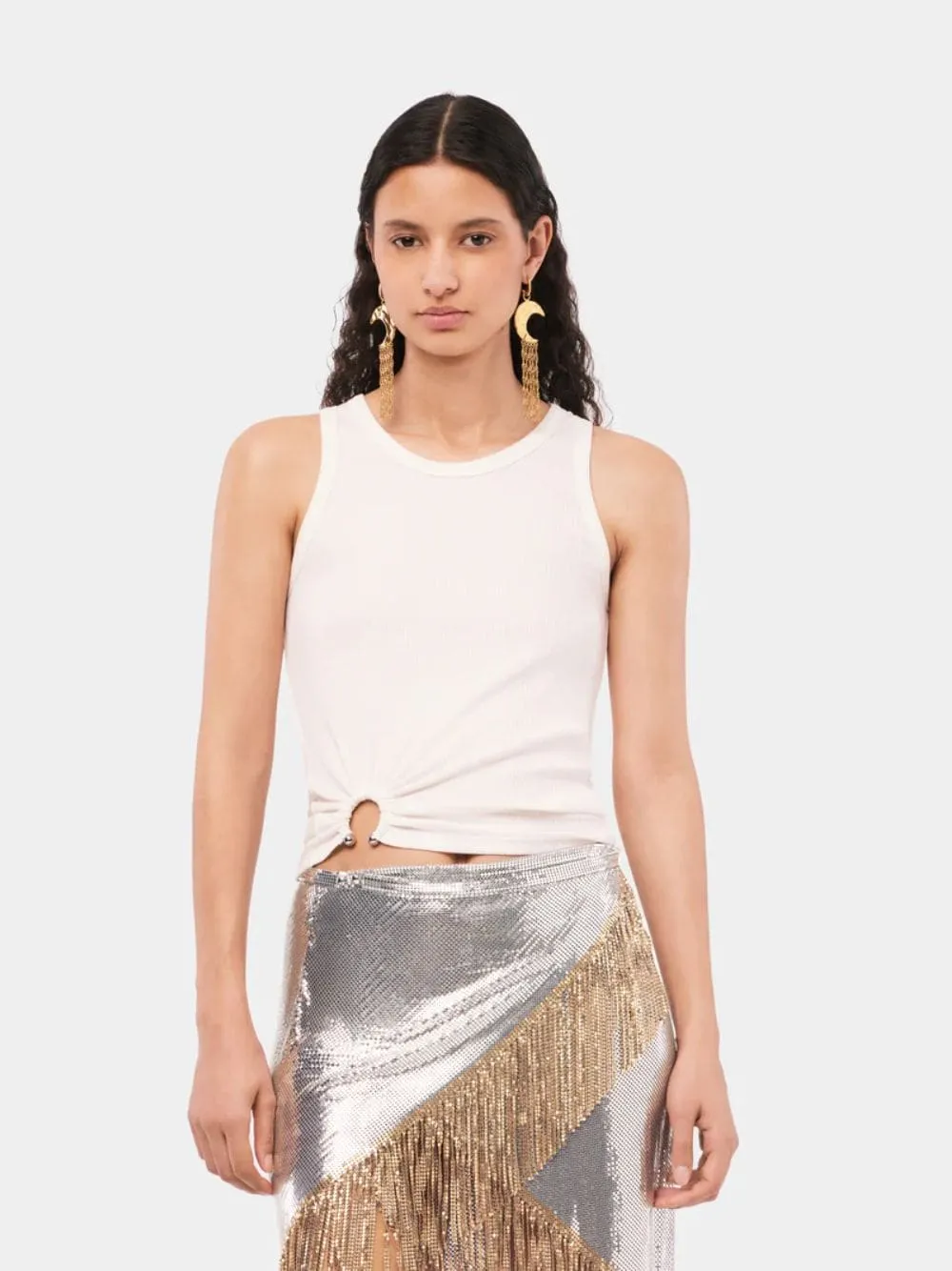 White Tank Top with Waist Piercing Detail sold by Fashion Clinic