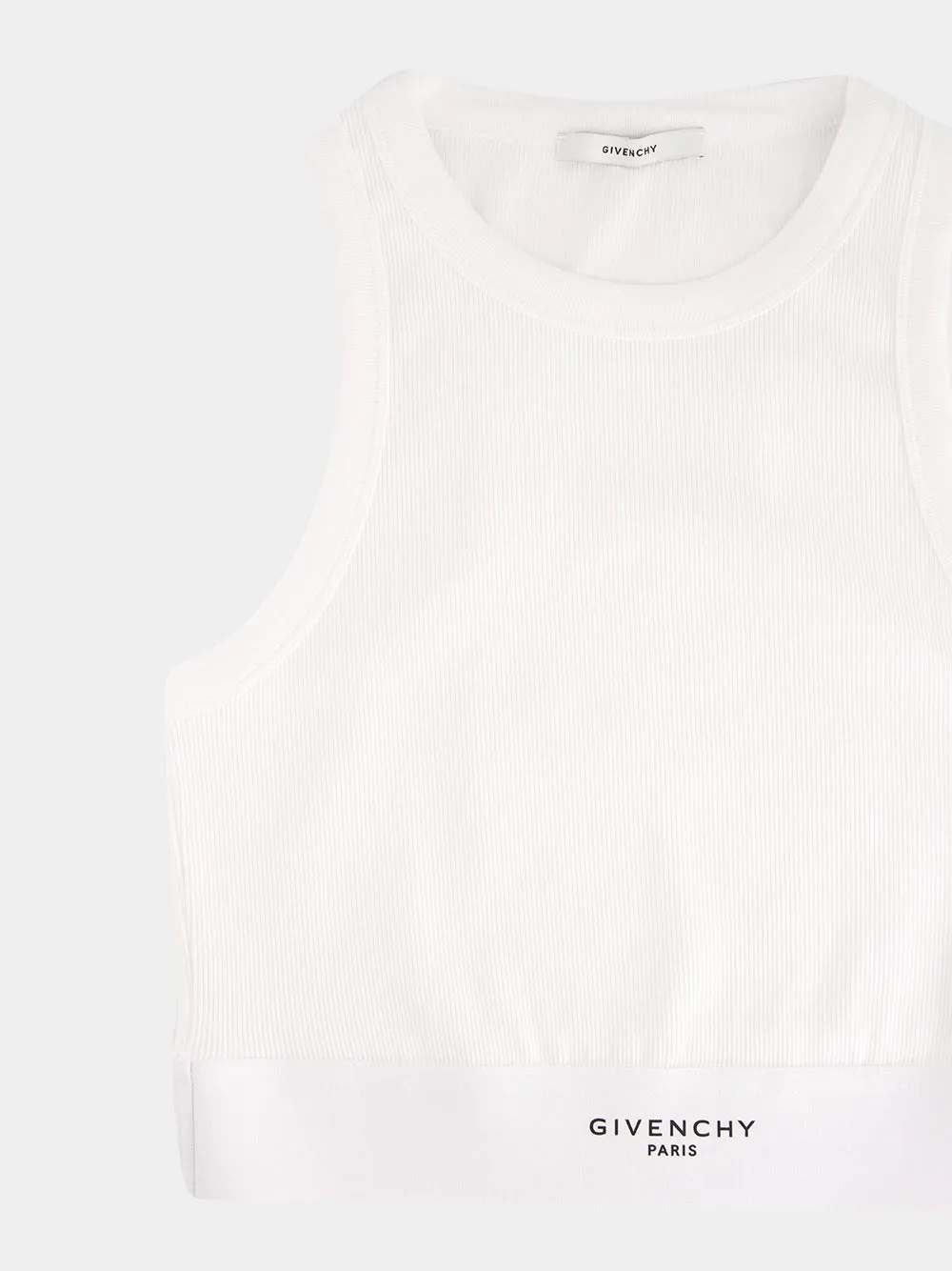White Cropped Tank Top with Logo Band sold by Fashion Clinic product image thumbnail 3