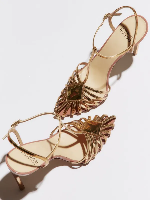 Gold Cage Sandals in Kid Leather made by Francesco Russo