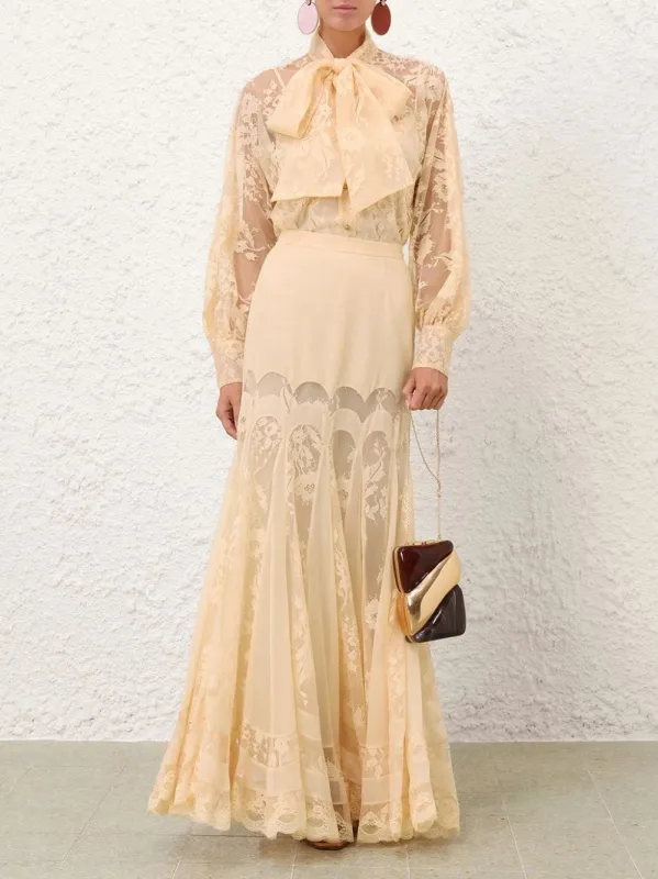 Sand Valiant Panelled Lace Maxi Skirt made by Zimmermann