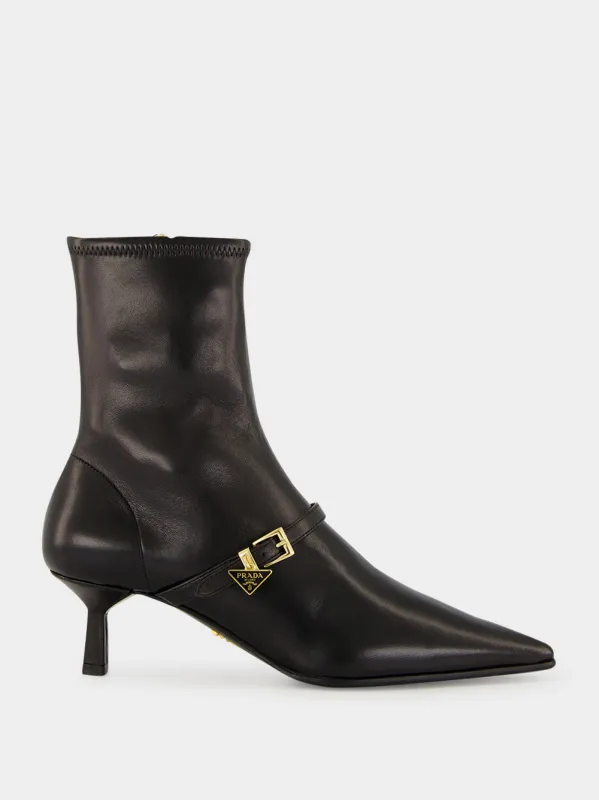 Black Stretch Nappa Leather Booties made by Prada