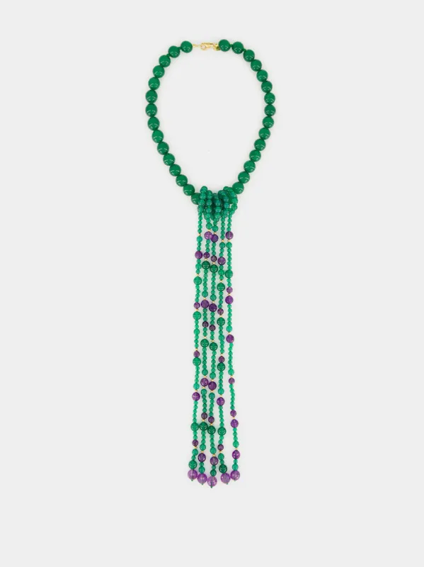 Green Agate and Amethyst Cascade Necklace made by Le Sundial