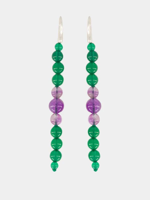 Green Agate and Amethyst Beaded Earrings made by Le Sundial