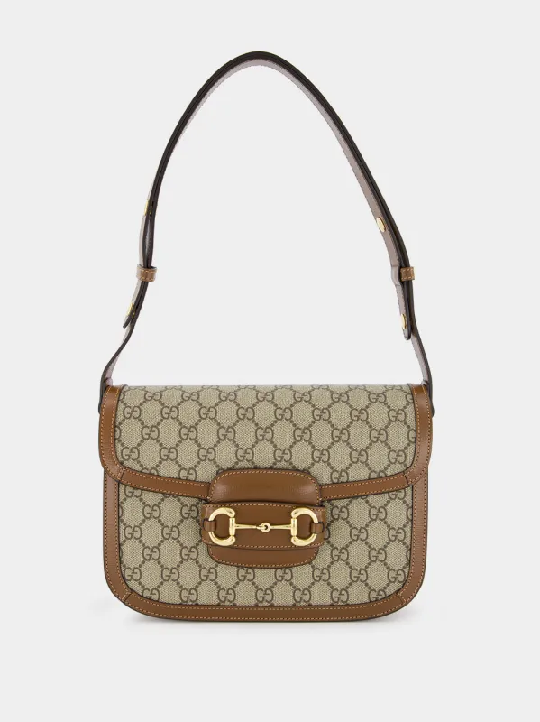 Beige and Dark Brown Horsebit 1955 Medium Shoulder Bag made by Gucci