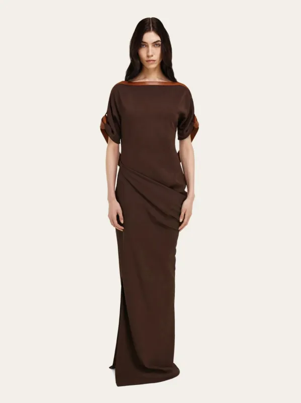 Espresso Brown Long Viscose Dress made by Salvatore Ferragamo