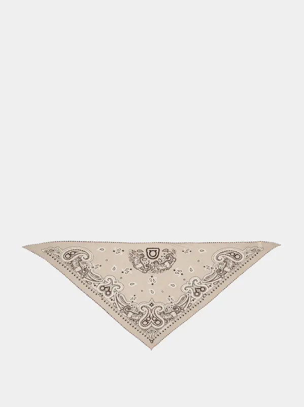 Beige Arabesque Print Triangle Scarf made by Salvatore Ferragamo