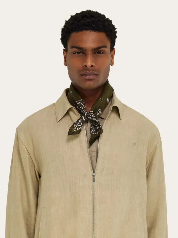 Military Green Arabesque Print Triangle Scarf made by Salvatore Ferragamo