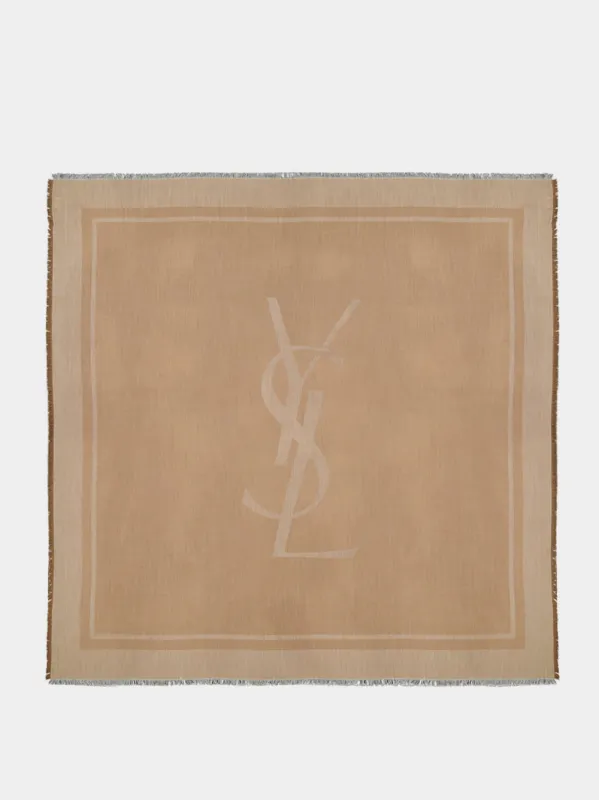 Beige Cassandre Cashmere Silk Square Scarf made by Yves Saint Laurent