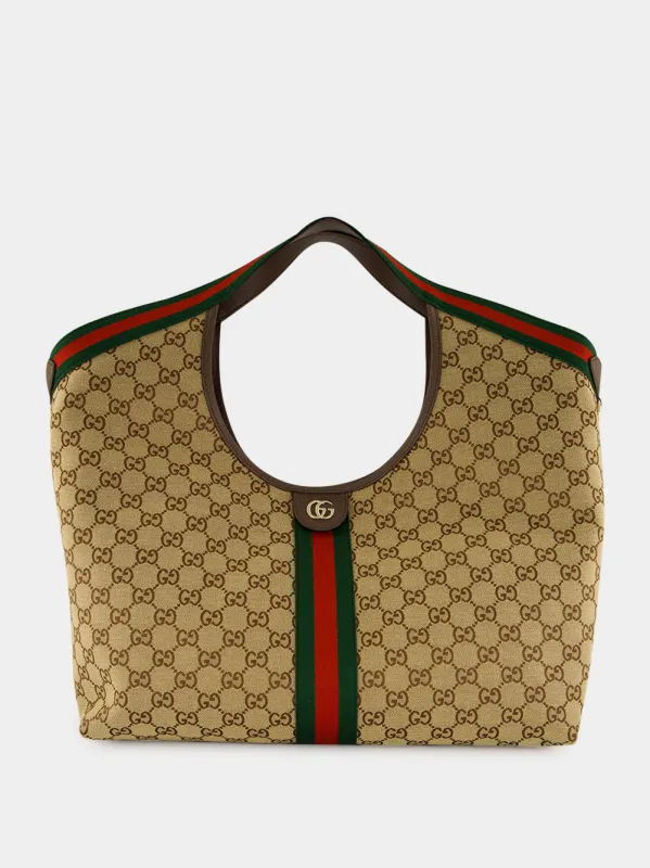 Beige and Brown Giglio Large GG Canvas Tote Bag made by Gucci