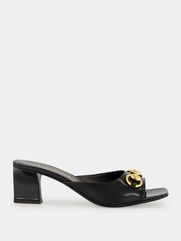 Black Signora Horsebit Slide Sandals made by Gucci